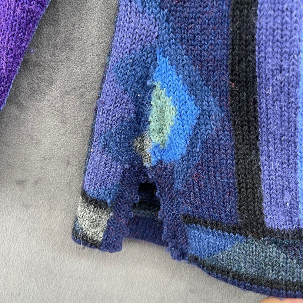 VTG La Vicunita Baby Alpaca Cardigan Sweater Blue Purple Floral Geometric Peru - Picture 8 of 8
